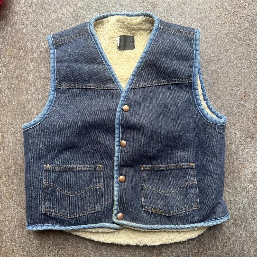 VTG SEARS roebucks Sherpa Lined Denim Size Small jean western MADE IN USA BLUE